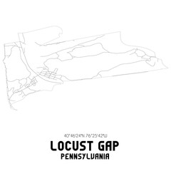 Locust Gap Pennsylvania. US street map with black and white lines.