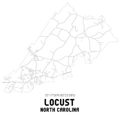Locust North Carolina. US street map with black and white lines.