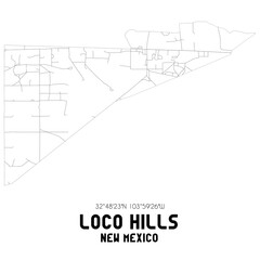 Loco Hills New Mexico. US street map with black and white lines.