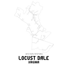 Locust Dale Virginia. US street map with black and white lines.