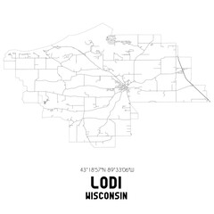 Lodi Wisconsin. US street map with black and white lines.