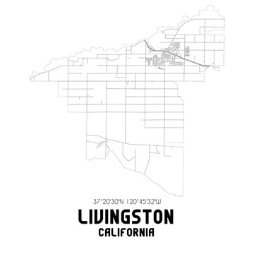 Livingston California. US street map with black and white lines.