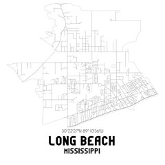 Long Beach Mississippi. US street map with black and white lines.