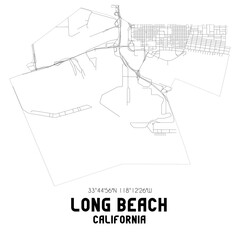 Long Beach California. US street map with black and white lines.