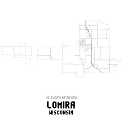 Lomira Wisconsin. US street map with black and white lines.