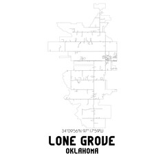 Lone Grove Oklahoma. US street map with black and white lines.