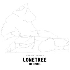 Lonetree Wyoming. US street map with black and white lines.