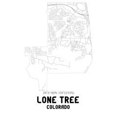 Lone Tree Colorado. US street map with black and white lines.