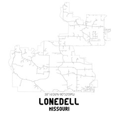 Fototapeta na wymiar Lonedell Missouri. US street map with black and white lines.