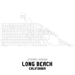 Long Beach California. US street map with black and white lines.