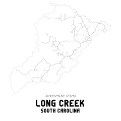 Long Creek South Carolina. US street map with black and white lines.