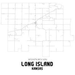 Long Island Kansas. US street map with black and white lines.