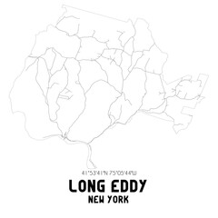 Long Eddy New York. US street map with black and white lines.