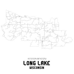 Long Lake Wisconsin. US street map with black and white lines.