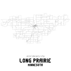 Long Prairie Minnesota. US street map with black and white lines.