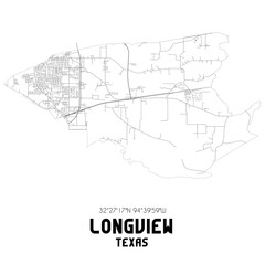 Longview Texas. US street map with black and white lines.
