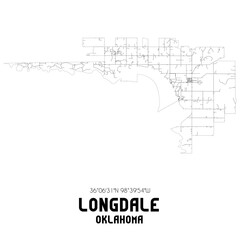 Longdale Oklahoma. US street map with black and white lines.