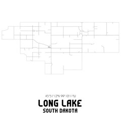 Long Lake South Dakota. US street map with black and white lines.