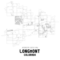 Longmont Colorado. US street map with black and white lines.