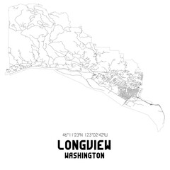 Longview Washington. US street map with black and white lines.