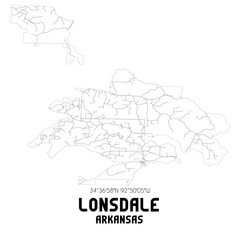 Lonsdale Arkansas. US street map with black and white lines.