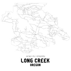 Long Creek Oregon. US street map with black and white lines.