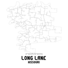 Long Lane Missouri. US street map with black and white lines.