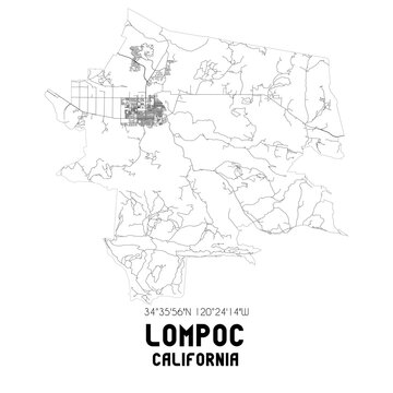 Lompoc California. US street map with black and white lines.