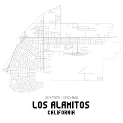 Los Alamitos California. US street map with black and white lines.