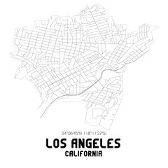 Los Angeles California. US street map with black and white lines.