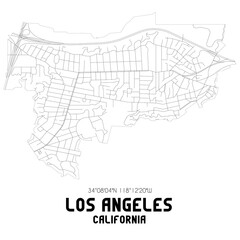 Fototapeta na wymiar Los Angeles California. US street map with black and white lines.