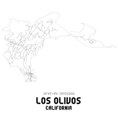 Los Olivos California. US street map with black and white lines.