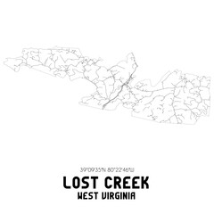 Lost Creek West Virginia. US street map with black and white lines.