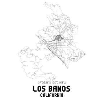 Los Banos California. US street map with black and white lines.