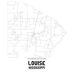 Louise Mississippi. US street map with black and white lines.