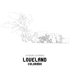 Loveland Colorado. US street map with black and white lines.