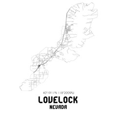 Lovelock Nevada. US street map with black and white lines.