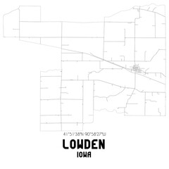 Lowden Iowa. US street map with black and white lines.