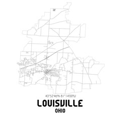 Louisville Ohio. US street map with black and white lines.