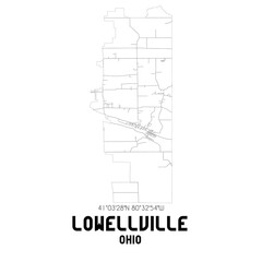 Lowellville Ohio. US street map with black and white lines.