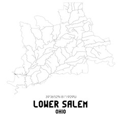 Lower Salem Ohio. US street map with black and white lines.