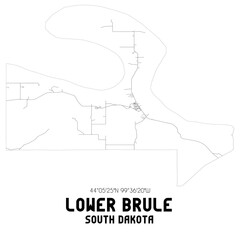 Lower Brule South Dakota. US street map with black and white lines.