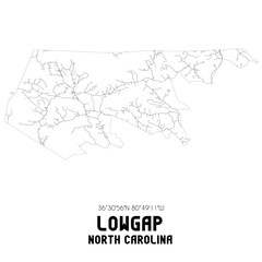 Fototapeta na wymiar Lowgap North Carolina. US street map with black and white lines.