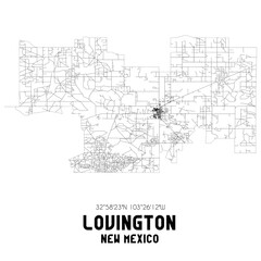 Lovington New Mexico. US street map with black and white lines.