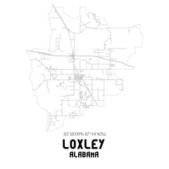 Loxley Alabama. US street map with black and white lines.