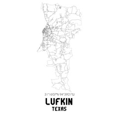 Lufkin Texas. US street map with black and white lines.