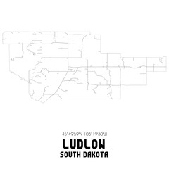 Ludlow South Dakota. US street map with black and white lines.
