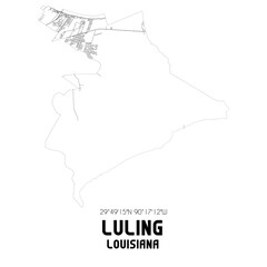 Luling Louisiana. US street map with black and white lines.