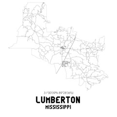 Lumberton Mississippi. US street map with black and white lines.