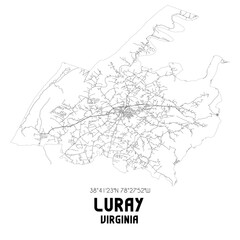 Luray Virginia. US street map with black and white lines.